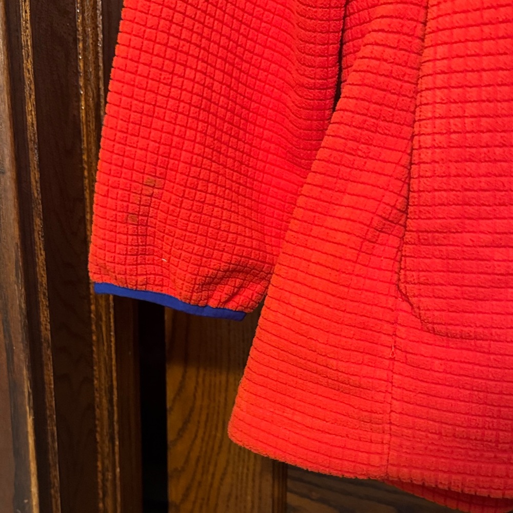 Lands' End Bright Red/Orange Fleece Jacket with Blue Trim - Picture 4 of 9
